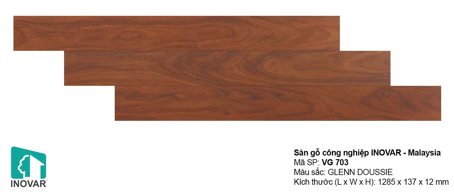 Sàn gỗ Inovar VG703 dày 12mm khe V bản nhỏ